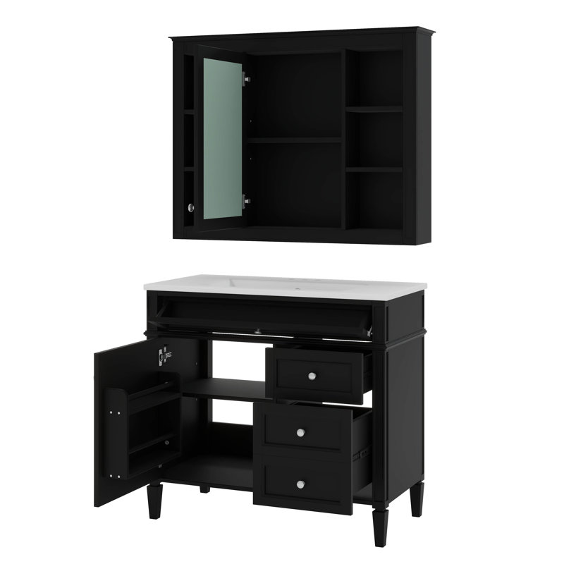 Meuble-lavabo 36 po avec armoire à pharmacie assortie, Noir