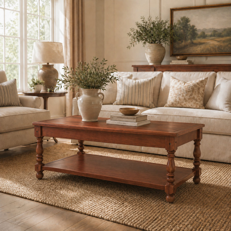 Rectangular Coffee Table with Double Storage Shelves — Center Table for Living Room Use
