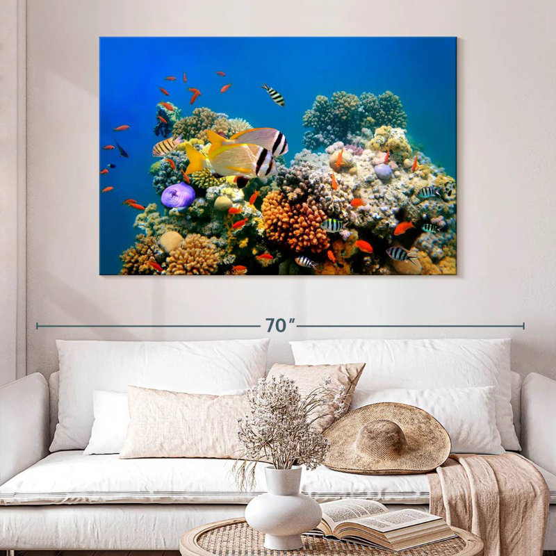Aletra, poisson tropical et récif de corail, H 34 po x l 51 po