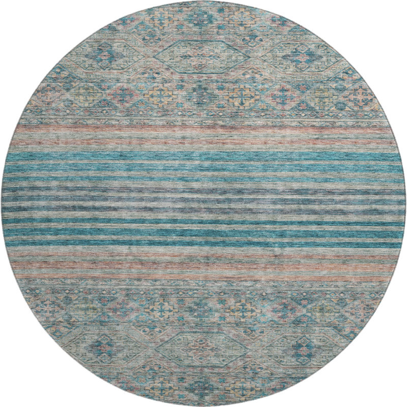 Premium Machine Washable Brennon AMF1641 Stripes Rug, Round 8'