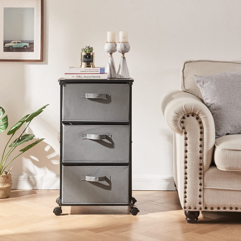 Commode avec 3 tiroirs pour la chambre à coucher, Gris