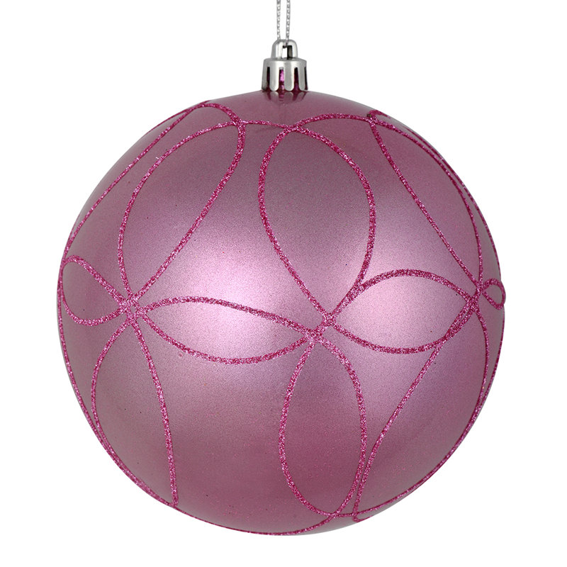 Candy Circle Glitter Pattern Ball Ornament, 4.75" H x 4.75" W x 4.75" D, Pink