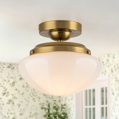 Semi Flush Mount with White Schoolhouse Glass