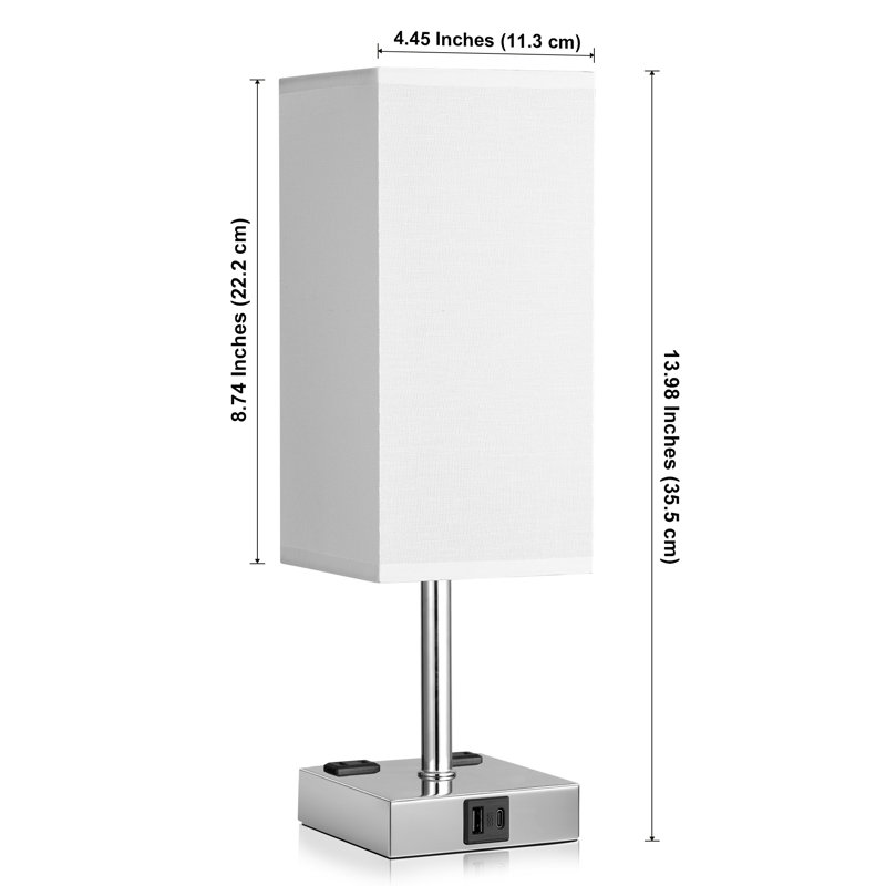 Ensemble de lampe de table minimaliste 14 po avec contrôle tactile, prise CA et ports USB A&C
