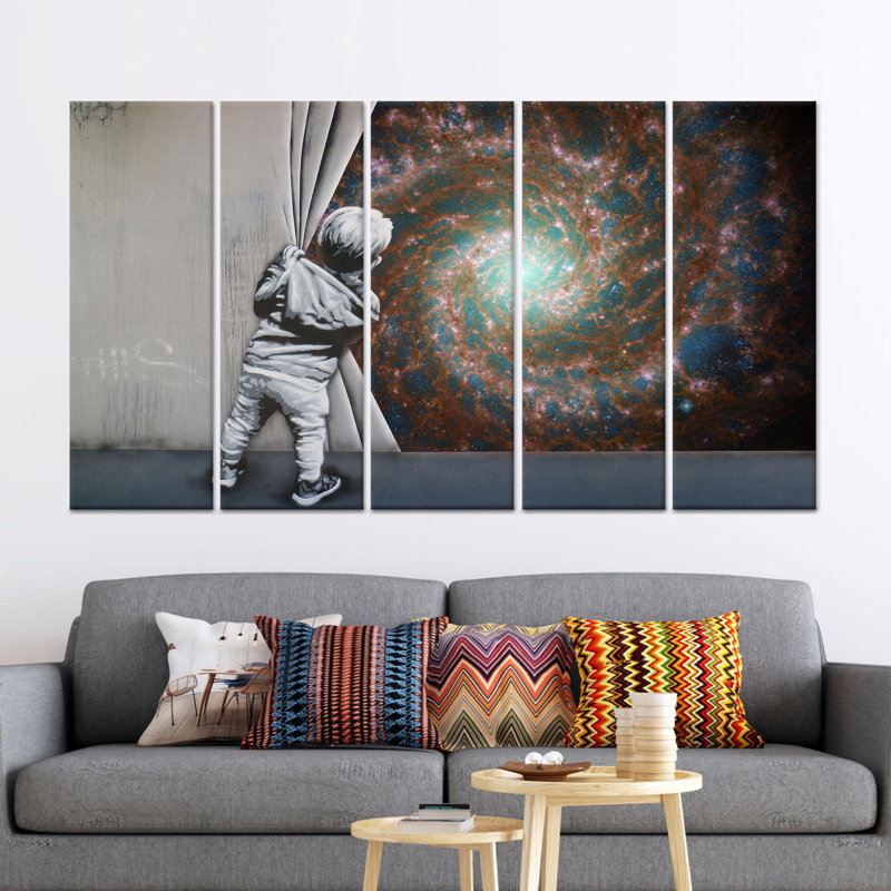 Impression sur toile: Vue de l'espace Banksy avec le télescope James Webb, toile tendue 5P