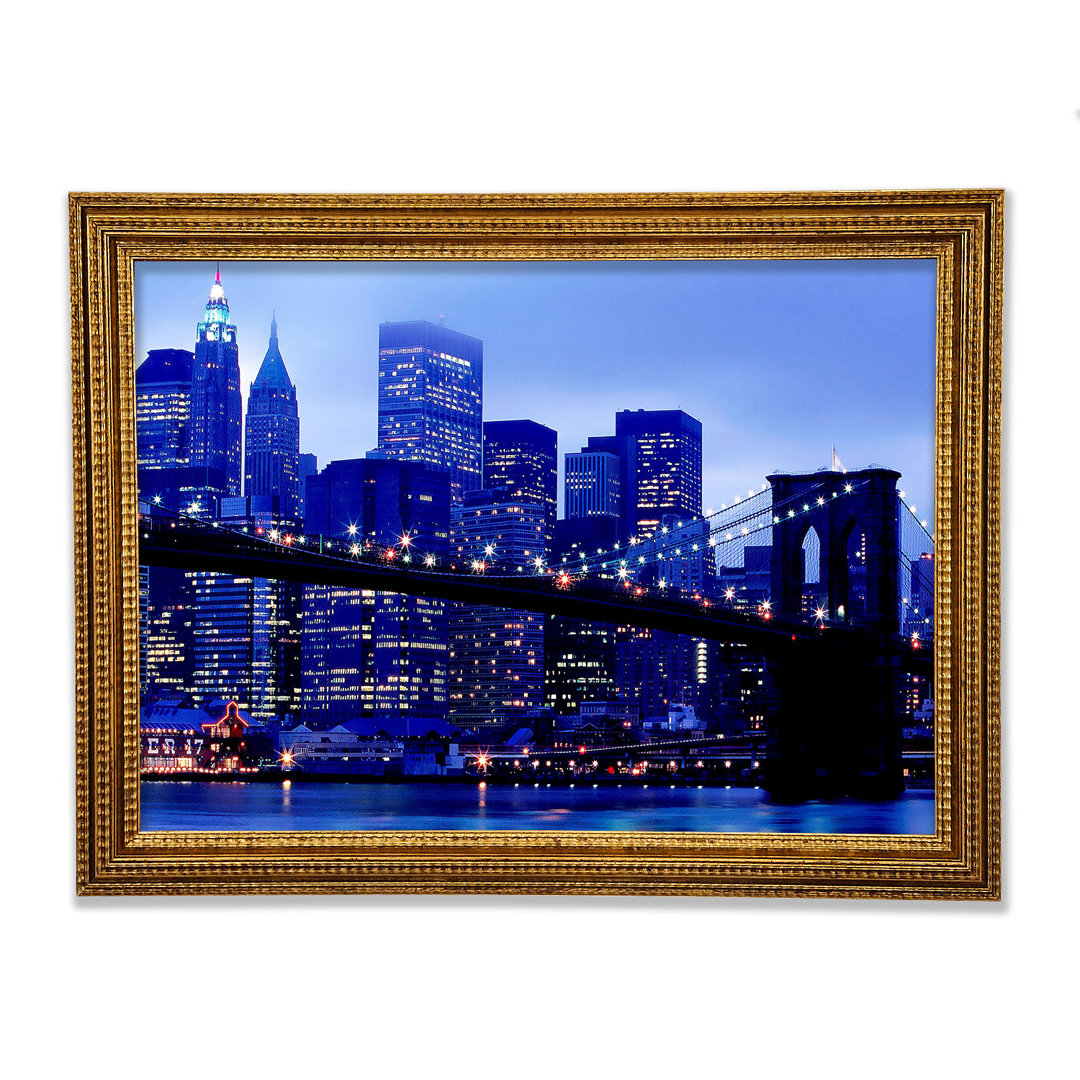 Brooklyn Bridge Blauer Farbton Gerahmter Druck