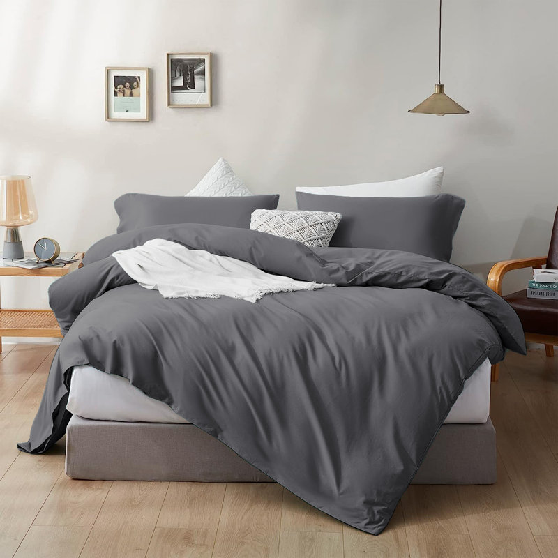  Ultra Soft Microfibre 200 TC Reversible Duvet Cover Set with Pillow Cases, Queen Duvet Cover + 2 Standard Shams, Gray