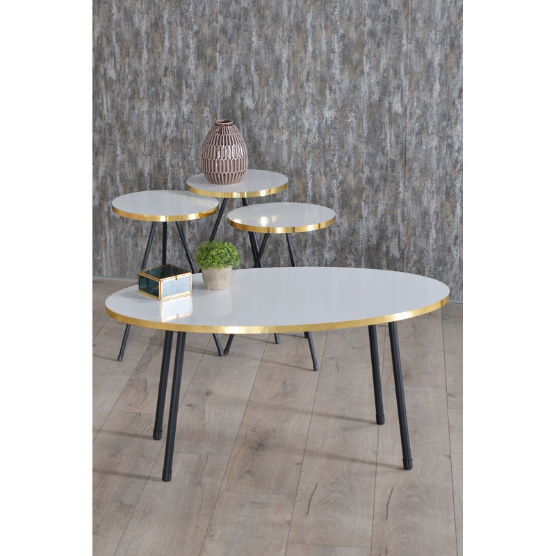 Cathrine 4 - Piece Living Room Table Set, Black Marble