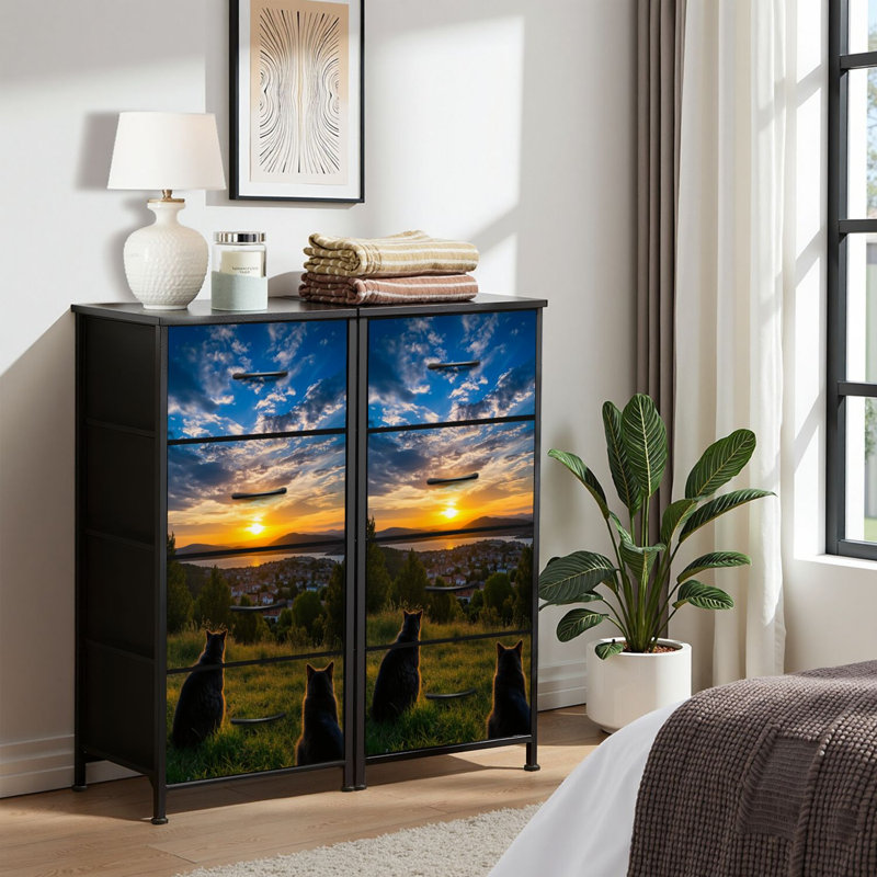 4 Drawer Dresser for Bedroom, Narrow Chest of Drawers, Wooden Top and Study Iron Frame 18"x37.5"-(WxH)