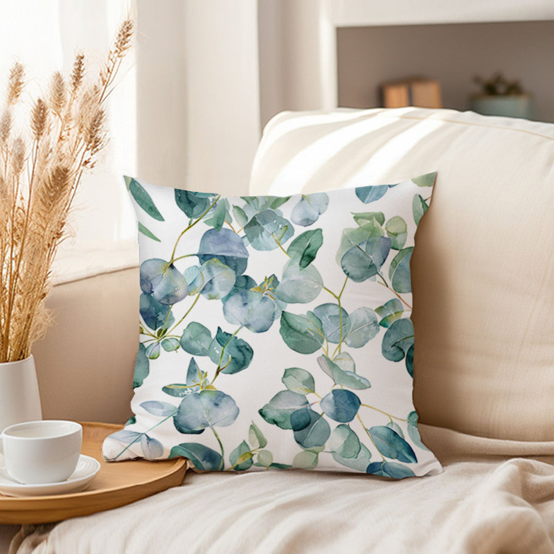 Botanical Eucalyptus Leaves Pattern IX Pillow Cover, 16"H x 16"W