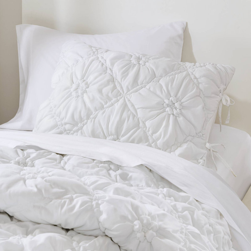 3PCS Comforter Set, Twin Comforter + 1 Sham, White