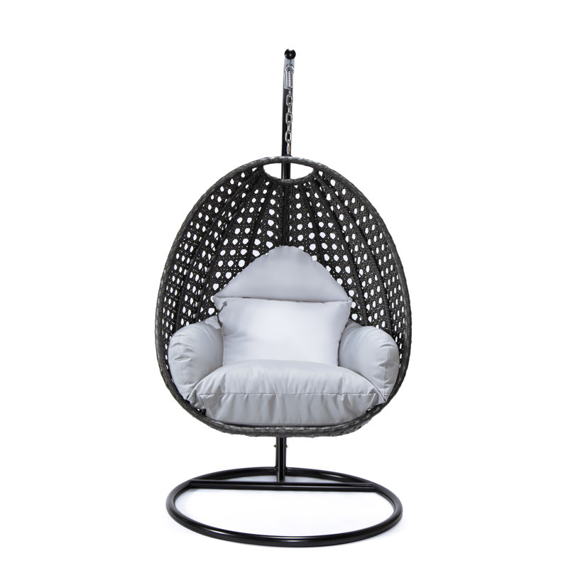 Balancelle d'extérieur pour 1 personne avec support Brookstonval, support pour œuf suspendu en osier tissé à la main, structure en fer résistant aux rayons UV, méridienne de patio rembourrée pour porche, jardin, balcon et cour arrière