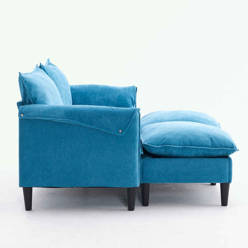 Causeuse avec rangement et repose-pieds, Bleu