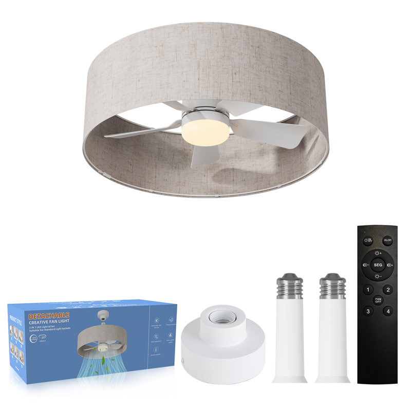 17,7 po Luminaire d'intérieur pour ventilateur de plafond avec télécommande, lumière DEL, 4 vitesses de ventilateur, intensité variable, 3 températures de couleur, avec abat-jour en lin