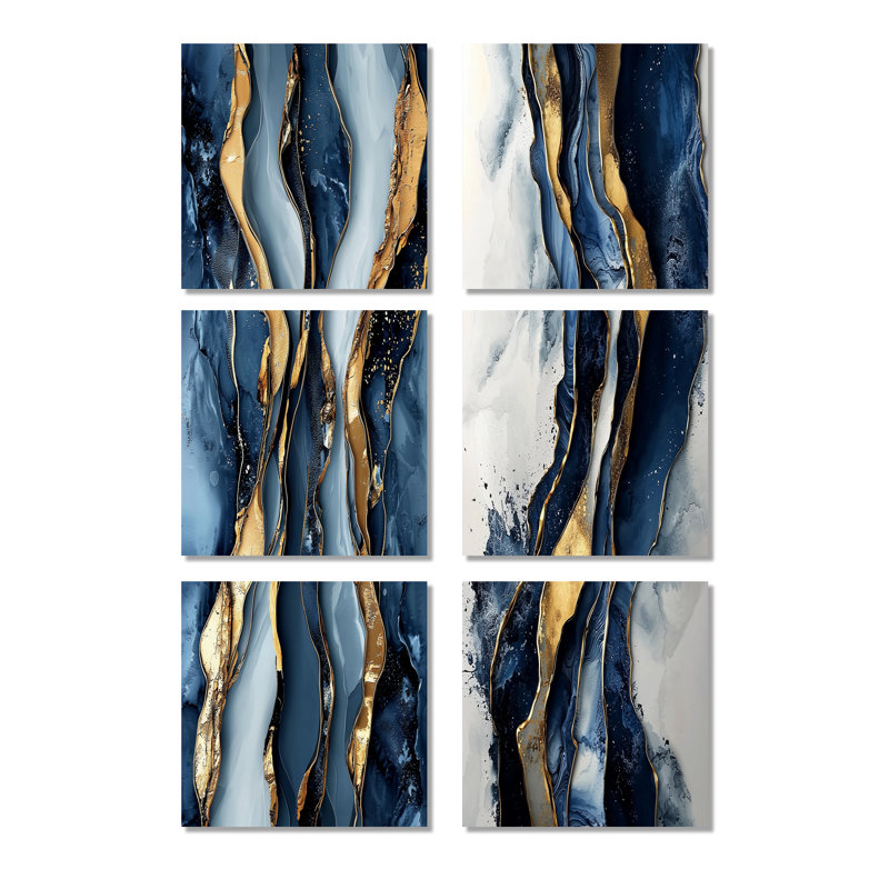 Cascade de marbre côtier liquide - ensemble de 6 reproductions d'art sur toile abstraites, Toile tendue, Ne s’applique pas
