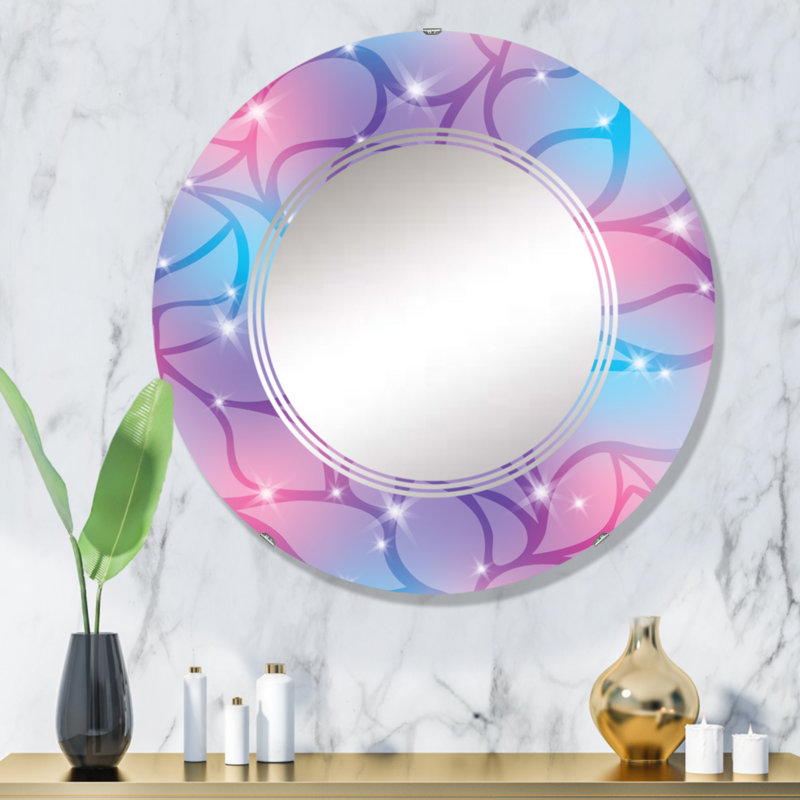 Abstrait violet et mauve avec étincelles - Miroir mural moderne rond, 32 po x 32 po