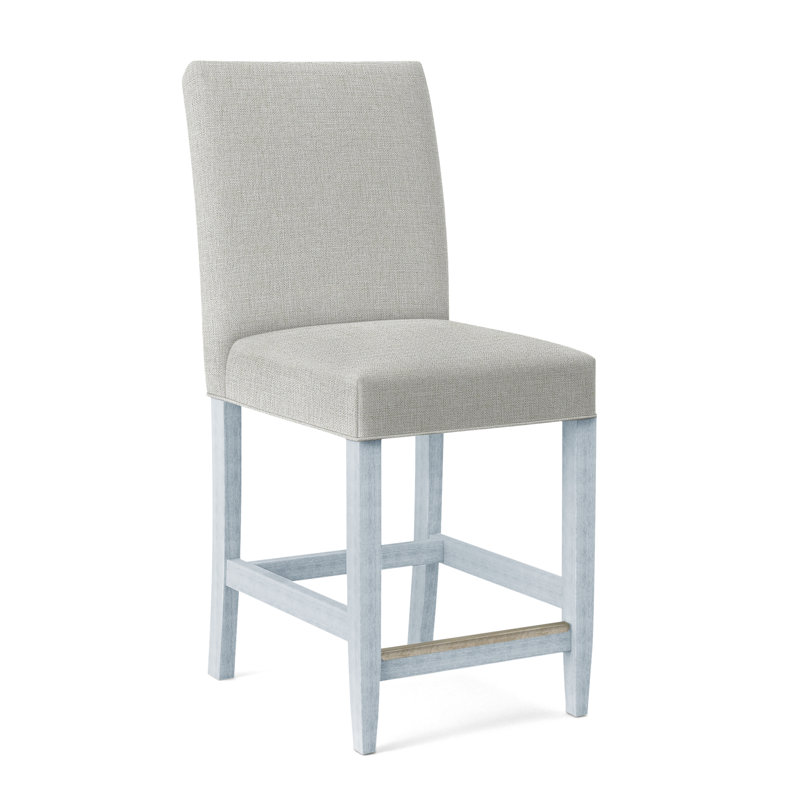 Manhattan Upholstered Stool with Solid Wood Frame, Green and Blue Stripe; 0252-54, Sea Glass Finish