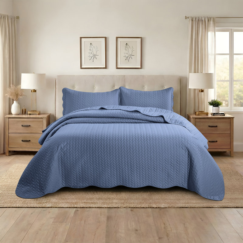 Ensemble de couvre-lit matelassé embossé - Couvre-lit en microfibre ultra doux avec taies décoratives, literie de style hôtel pour tous les lits