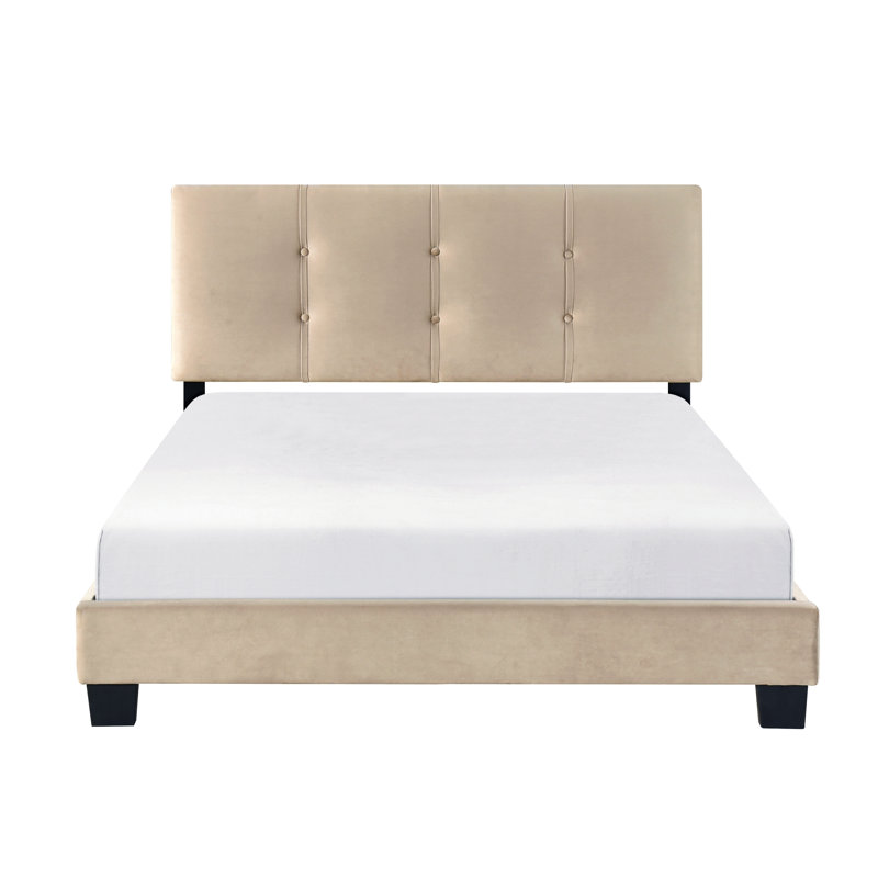 Brown Velvet Full Platform Bed With Adjustable Headboard Construction Feature In Button