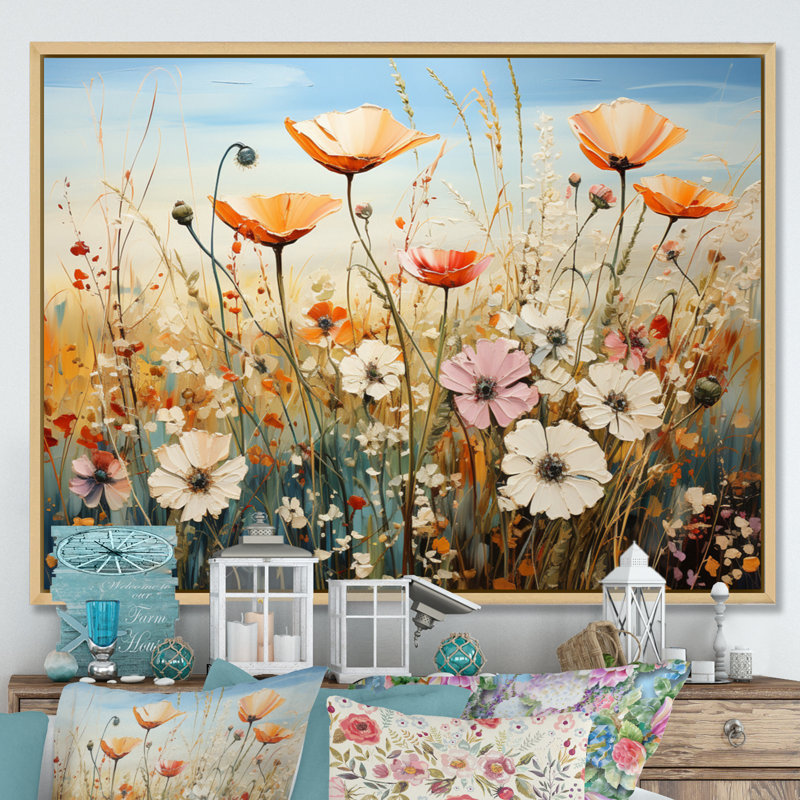 Fleurs sauvages, symphonie florale sur toile, Cadre naturel flottant, H 12 po x l 20 po x P 1 po