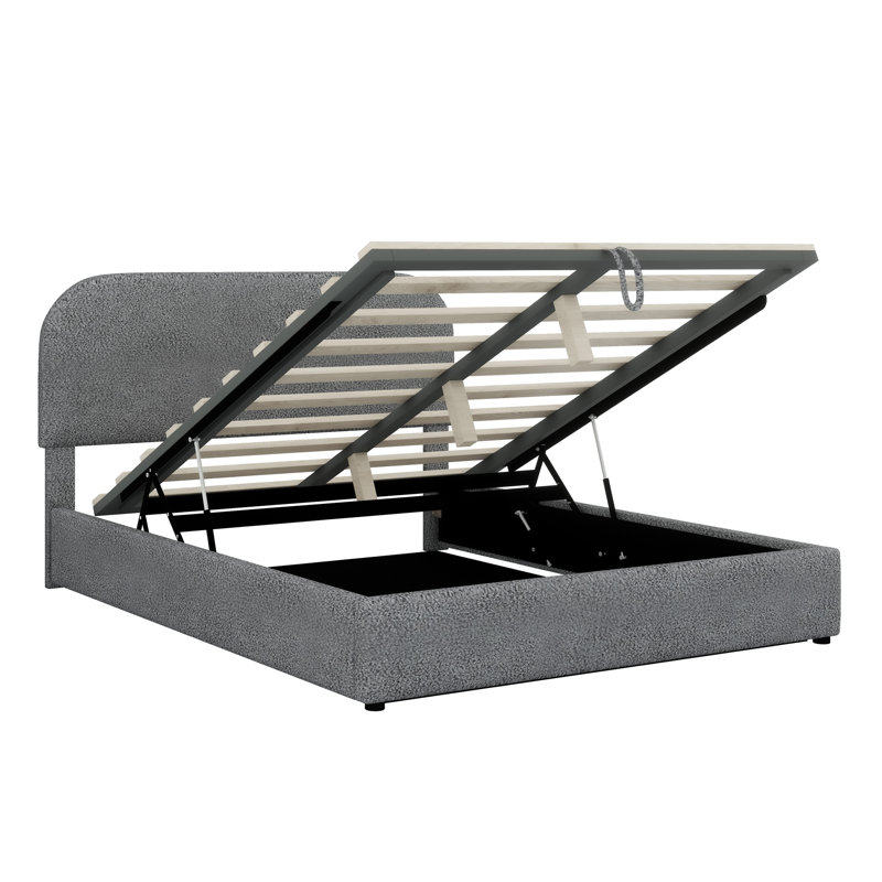 Lit plateforme tapissier avec système de rangement hydraulique, Double, Blanc