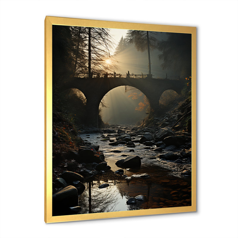 «Bridges Mimalisme Scenery III», reproduction sur toile, Cadre doré simple, H 32 po x l 16 po x P 1 po