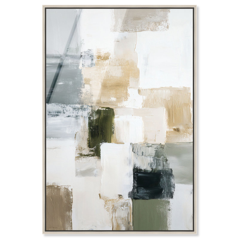 "Deep Green and Cream I", impression murale encadrée par Art Remedy, cadre argenté, 30 x 45, H 46 po x l 31 po