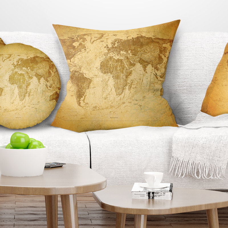 Coussin décoratif rétro avec carte rétro classique, 18 po x 18 po, Carré