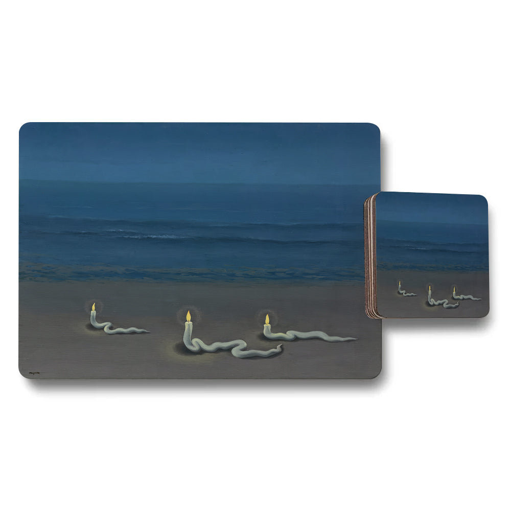 Candlelit Beach Scene Placemat And Coaster Set For Table Decor