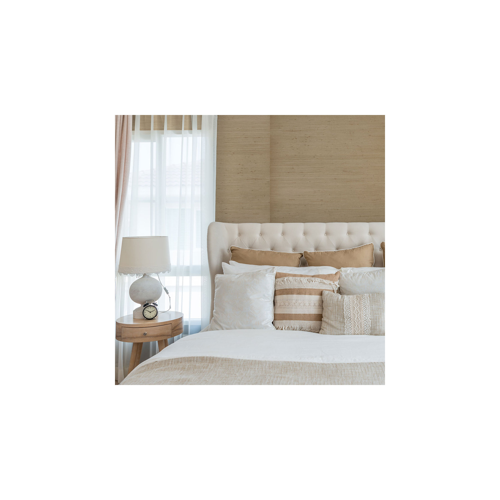 Tight Weave Jute Authentic Grasscloth Wallpaper, Beige Knotted