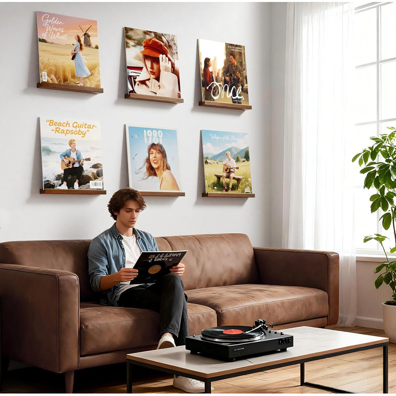 Support mural pour rangement de disques en vinyle 6 pièces, présentoir à bois 12 po pour salon, noyer, Brown