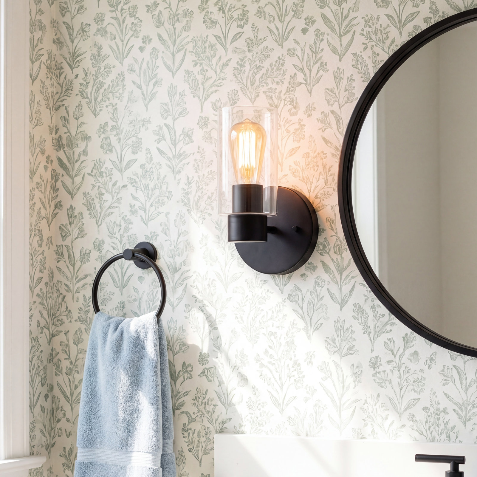 Single Transparent Dimmable Bath Sconce, Black