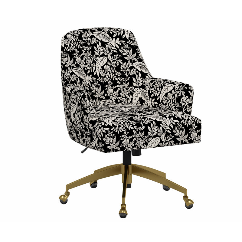 Chaise de bureau avec base Yvette, Auvent Rpc noir et lin crème, Matte Black