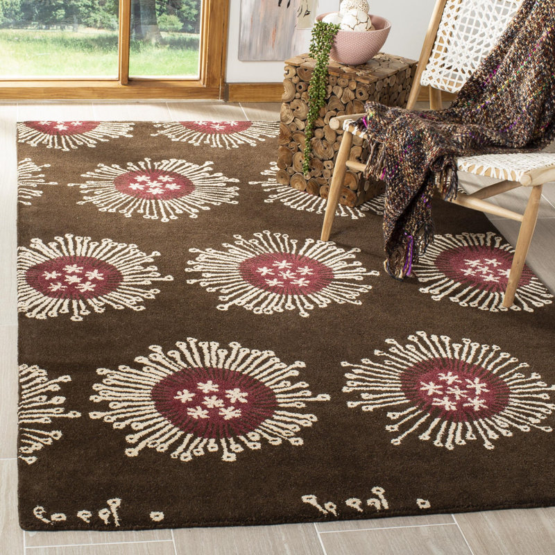 Candelo Hand Tufted Wool/Viscose Floral Rug in Brown, Rectangle 5' x 8'