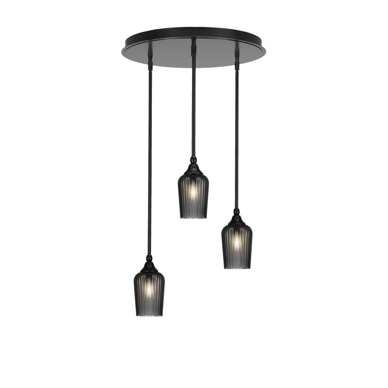 Verre texturé suspendu 3 lumières Empire, Nickel brossé, H 16,5 po x l 19,25 po x P 19,25 po