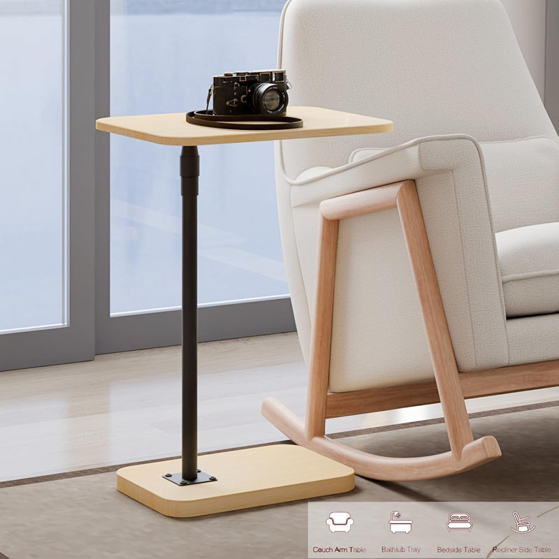 Adjustable Height Swivel Side Table With Wood Top - 360° Rotating TV Tray, End Table For Living Room, Bedroom
