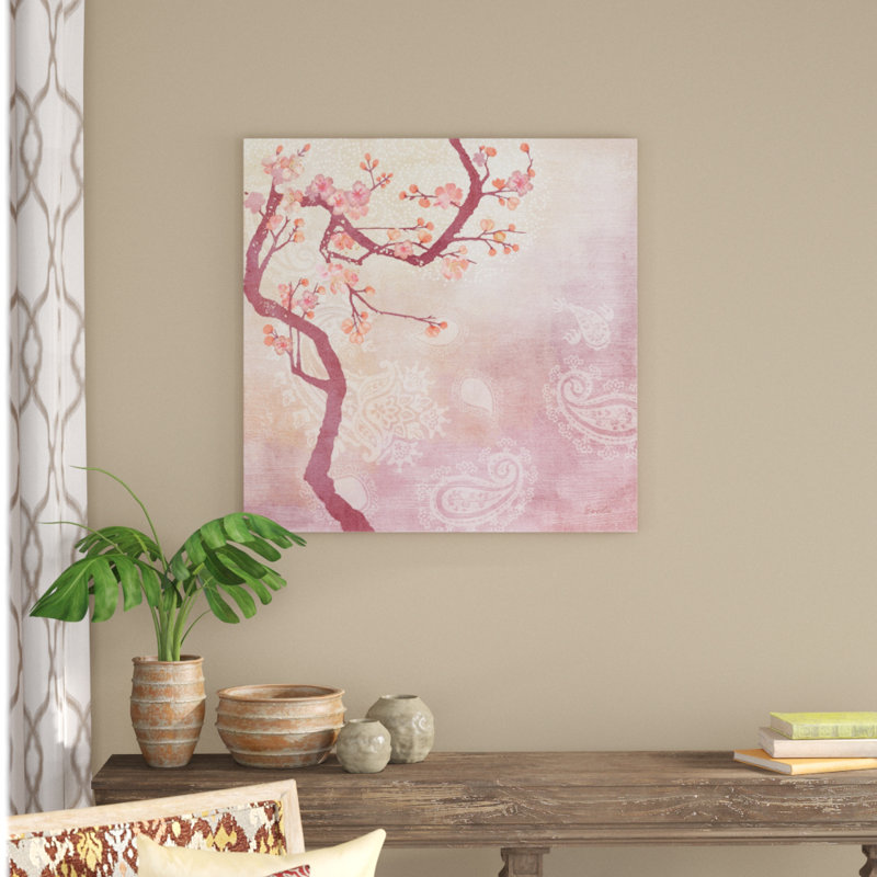 «Sweet Cherry Blossoms V», peinture sur toile, H 36 po x l 36 po