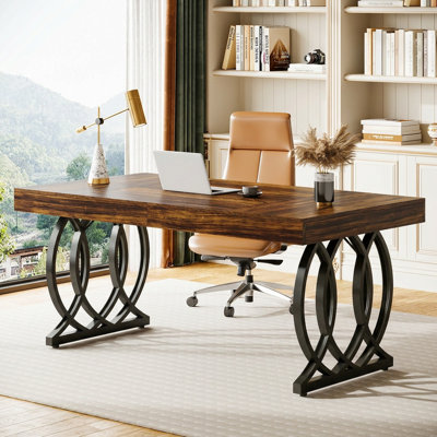 63" Executive Desk With Metal Base