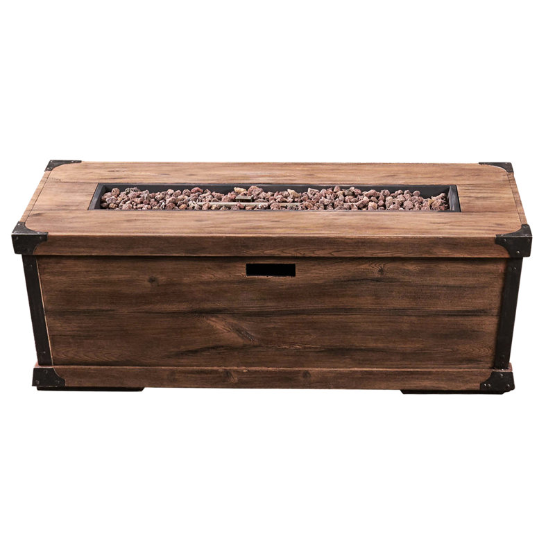 56-Inch Gas Fire Table - Outdoor Concrete Rectangular, 50,000 , Rustic Brown Wood-Like Distinction, Lightweight Made For Patio Wood Appearance,