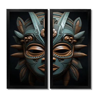 Masque africain tribal africain Dogon - art mural tribal africain, bleu sarcelle, ensemble de 2 impressions sur toile