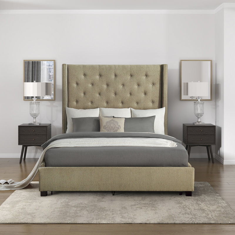 Lit plateforme tapissier Laylagrace, Très grand, Brun