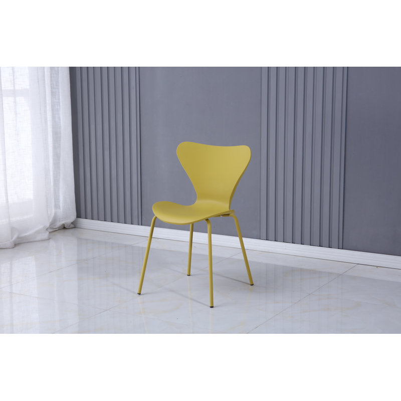 4 Careaga Stackable Plastic Dining Chairs, Yellow