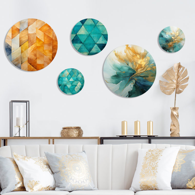 Navdar - Topaz Tessellation I, formes abstraites, formes abstraites, ensemble d'art mural rond de 5