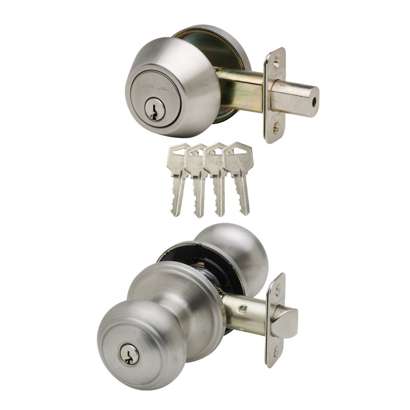 Colonial Knobs With Deadbolt Reversible Entry Set, Satin Stainless