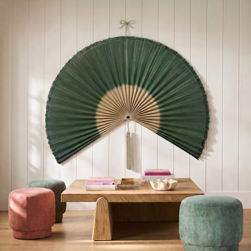 Bamboo Fan Wall Art with Textured Polyester Accent