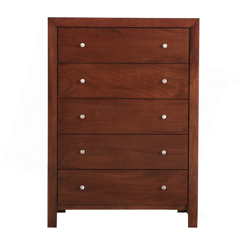 Commode verticale à 5 tiroirs avec boutons, Noyer