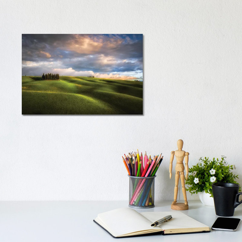 Italy, Tuscany, Val D'Orcia. Cypress Grove And Clouds At Sunset. by Jaynes Gallery - Wrapped Canvas Print
