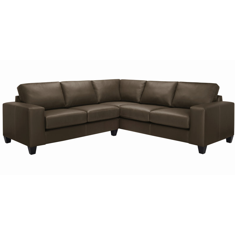 Gilford Upholstered L-Shaped Sectional Symmetrical, Chocolate Brown Genuine Leather