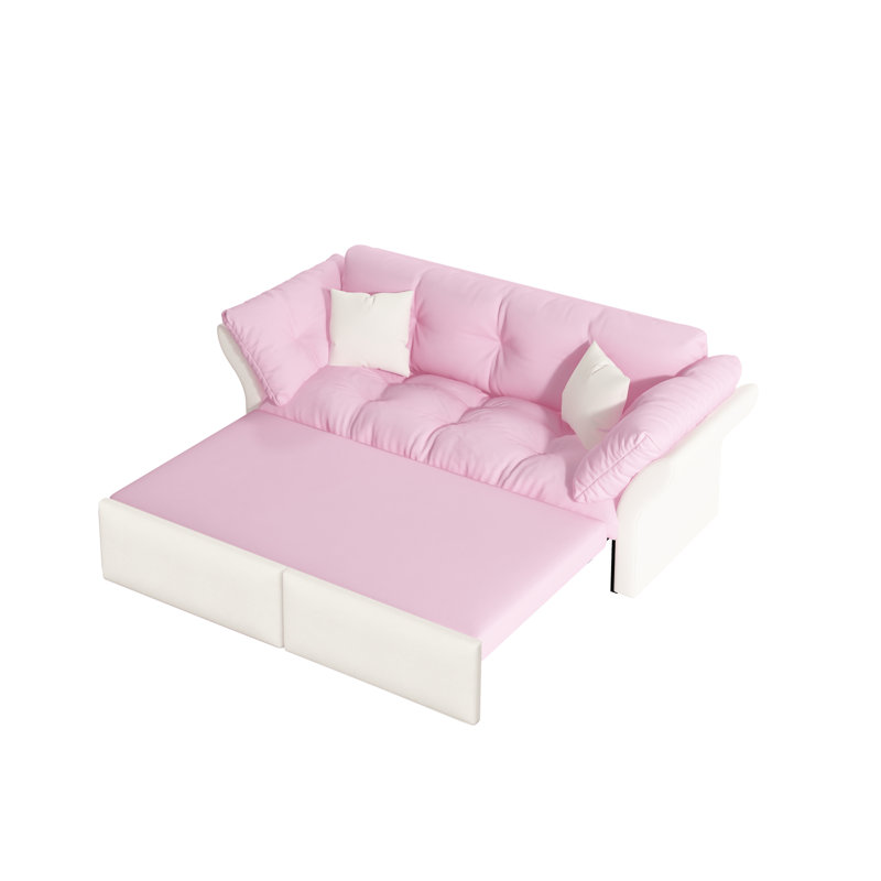 Lit convertible 3 en 1 rose, grand lit de 74,8 po, velours, 2 coussins, pieds, éponge à haute densité douce et multifonctionnelle avec solution d'économie d'espace, minutes d'installation facile