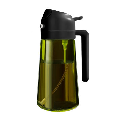  16oz/470ml Dark Glass 2-in-1 Oil Sprayer Dispenser, Light Blocking Food Grade Oil Mister for Cooking BBQ Air Fryer (Black)